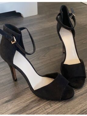 Aldo Black Suede Open-Toe Ankle-Strap Stilettos